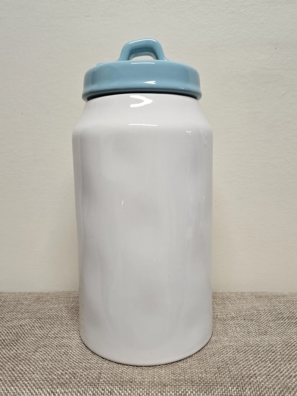 Rae Dunn Ceramic Canister with Light Blue Lid